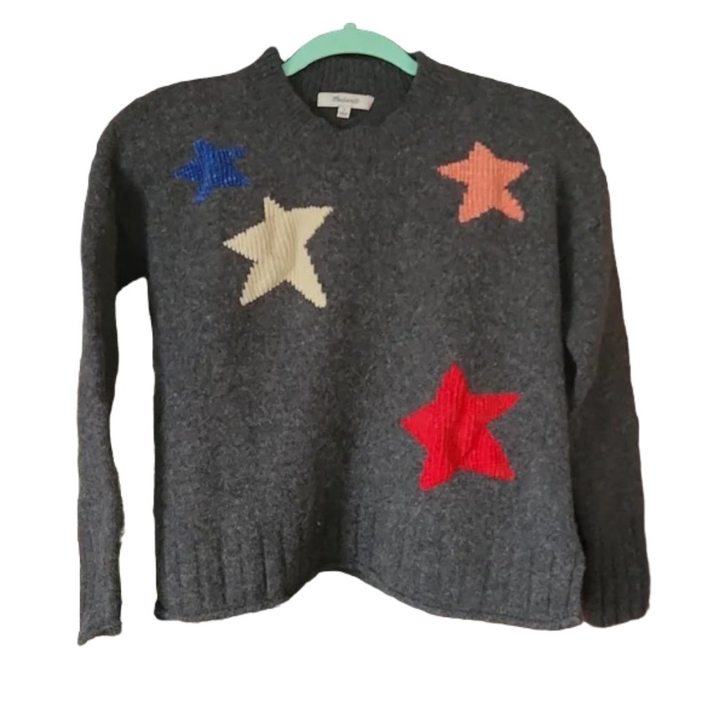 Madewell wool sweater gray with stars sz S